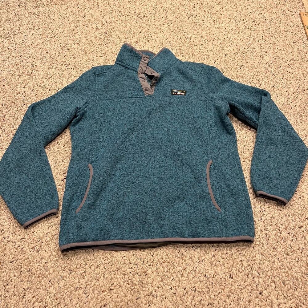 LL Bean Sweater Fleece Pullover M Preppy Cozy Outdoor Casual Pocket Blue
